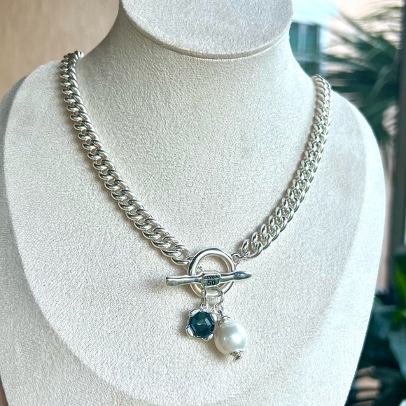 Necklace with Pearl and Blue Crystal Charms - Picture 5 of 12